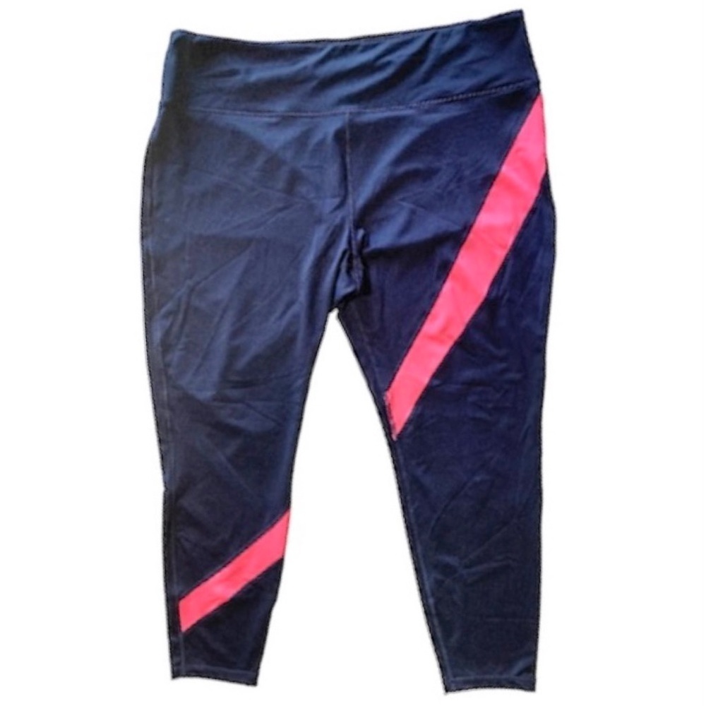Crown & Ivy Curvy Navy Athletic Leggings w/ Pink Diagonal Band, [Sz 3X] NWOT